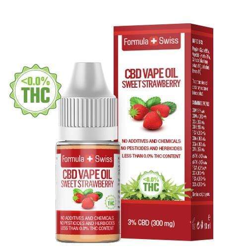 Υγρό αναπλήρωσης CBD με γλυκιά φράουλα της Formula Swiss, 3% CBD (300 mg), φιαλίδιο 10 ml και κουτί
