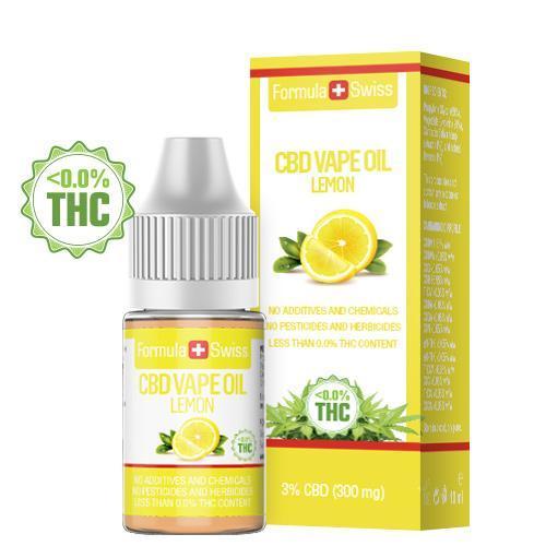 Υγρό αναπλήρωσης CBD με λεμόνι της Formula Swiss, 3% CBD (300 mg), φιαλίδιο 10 ml και κουτί