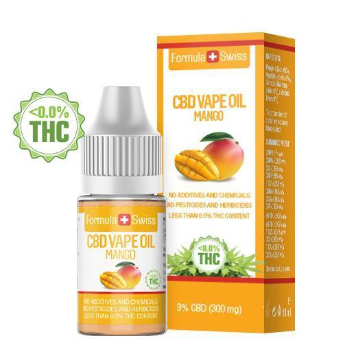 Υγρό αναπλήρωσης CBD με μάνγκο της Formula Swiss, 3% CBD (300 mg), φιαλίδιο 10 ml και κουτί