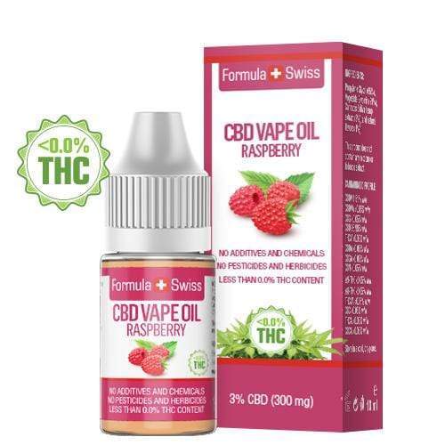Υγρό αναπλήρωσης CBD με σμέουρο της Formula Swiss, 3% CBD (300 mg), φιαλίδιο 10 ml και κουτί